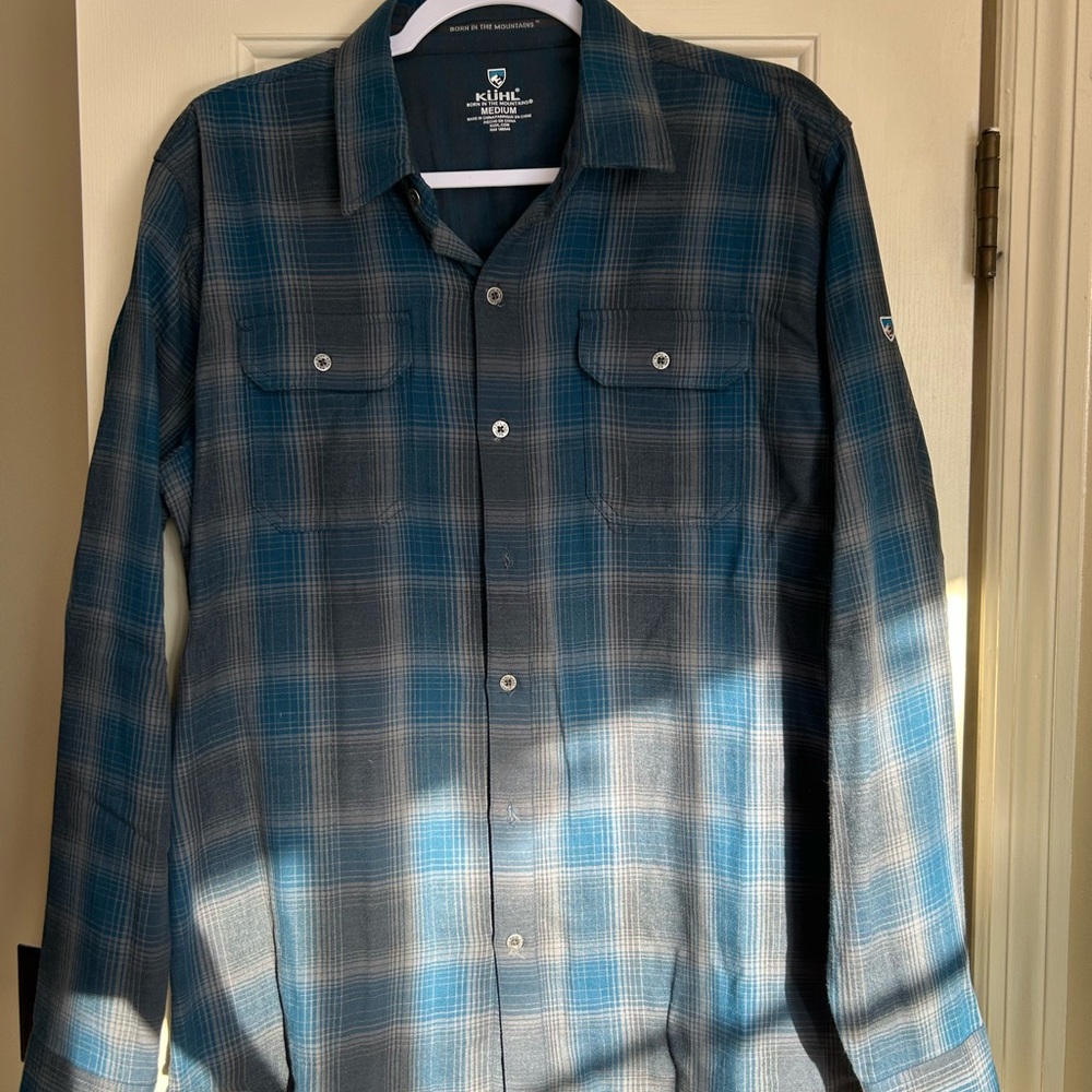 Kuhl Men's Blue and Gray Plaid Button Down Shirt